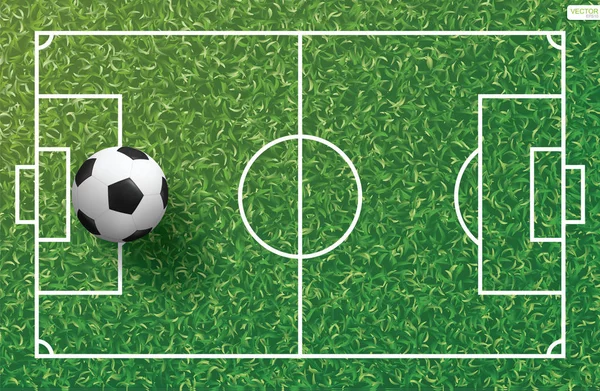 Футбольный Мяч Зеленой Траве Футбольного Поля Рисунком Линии Текстурой Травы — стоковый вектор