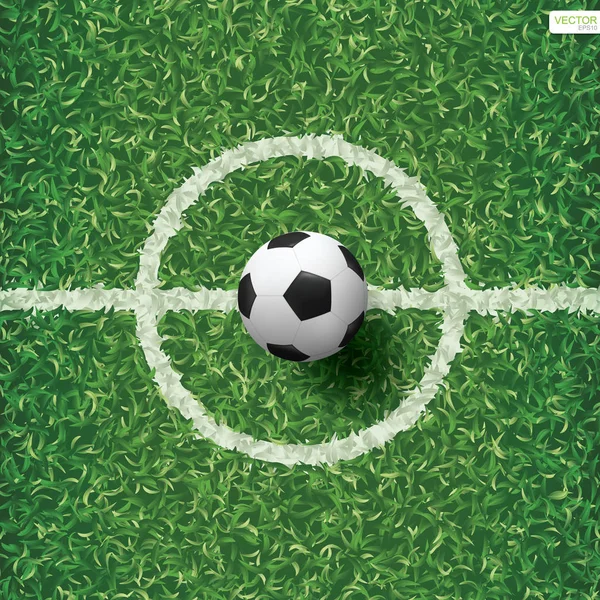 Fußball Ball Auf Grünem Rasen Des Fußballfeldes Muster Und Textur — Stockvektor