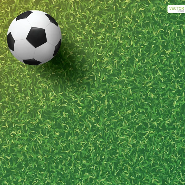Fußball Ball Auf Grünem Rasen Feld Hintergrund Vektorillustration — Stockvektor