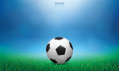 Futbol futbol topu futbol sahası ile ışık yeşil çimenlerin üzerinde bokeh arka plan bulanık. Vektör çizim.