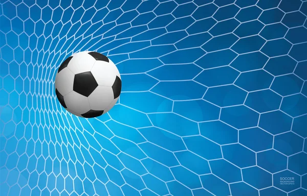 目標で光でネット サッカー サッカー サッカー ボールでは サッカー スポーツの背景のボケ味がぼやけています ベクトル図 — ストックベクタ