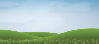 Mavi gökyüzü ile yeşil çim hill. Arka plan park ve peyzaj fikir için açık. Doğal madde hem baskı ve Web için kullanın. Vektör çizim.
