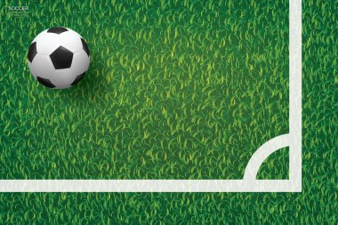 Futbol futbol topu futbol alan arka plan köşe alanında yeşil çimenlerin üzerinde. Vektör çizim.