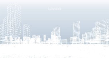 Soyut kablo şeması şehir arka planı. Kablo çerçevesinin 3 boyutlu perspektifi. Vektör illüstrasyonu.