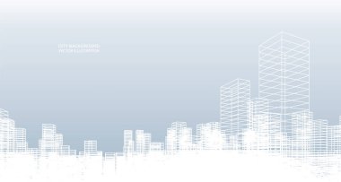 Soyut kablo şeması şehir arka planı. Kablo çerçevesinin 3 boyutlu perspektifi. Vektör illüstrasyonu.