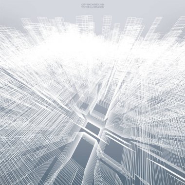 Backgroumd için tel kafes soyut sanal zoom. Perspektif tel kafes oluşturma 3d render. Vektör çizim.