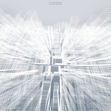 Backgroumd için tel kafes soyut sanal zoom. Perspektif tel kafes oluşturma 3d render. Vektör çizim.