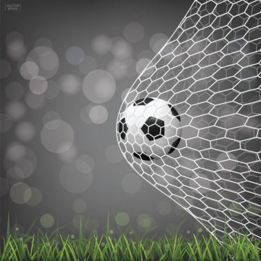 Futbol futbol topu futbol gol ile ışık bokeh arka plan bulanık. Vektör çizim.