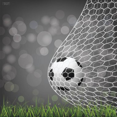 Futbol futbol topu futbol gol ile ışık bokeh arka plan bulanık. Vektör çizim.