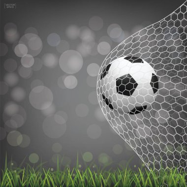 Futbol futbol topu futbol gol ile ışık bokeh arka plan bulanık. Vektör çizim.