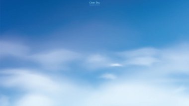 Beyaz bulutlu mavi gökyüzü arkaplanı. Doğal arkaplan için soyut gökyüzü. Vektör illüstrasyonu.