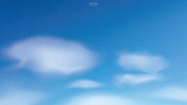 Beyaz bulutlu mavi gökyüzü arkaplanı. Doğal arkaplan için soyut gökyüzü. Vektör illüstrasyonu.