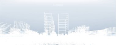 Soyut kablo şeması şehir arka planı. Kablo çerçevesinin 3 boyutlu perspektifi. Vektör illüstrasyonu.