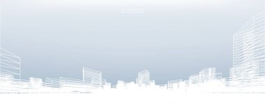 Soyut kablo şeması şehir arka planı. Kablo çerçevesinin 3 boyutlu perspektifi. Vektör illüstrasyonu.