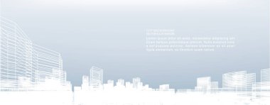 Soyut kablo şeması şehir arka planı. Kablo çerçevesinin 3 boyutlu perspektifi. Vektör illüstrasyonu.