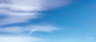 Beyaz bulutlu mavi gökyüzü arkaplanı. Doğal arkaplan için soyut gökyüzü. Vektör illüstrasyonu.