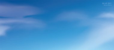 Beyaz bulutlu mavi gökyüzü arkaplanı. Doğal arkaplan için soyut gökyüzü. Vektör illüstrasyonu.