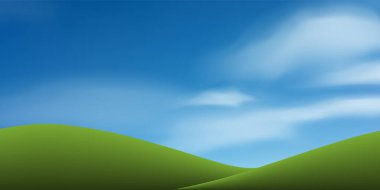 Mavi gökyüzü ile yeşil çim hill. Arka plan park ve peyzaj fikir için açık. Doğal madde hem baskı ve Web için kullanın. Vektör çizim.