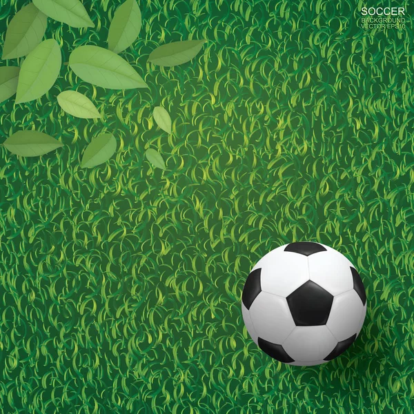 Piłka Nożna Piłka Nożna Podłogi Zielona Trawa Zielonych Liści Stosowane — Wektor stockowy