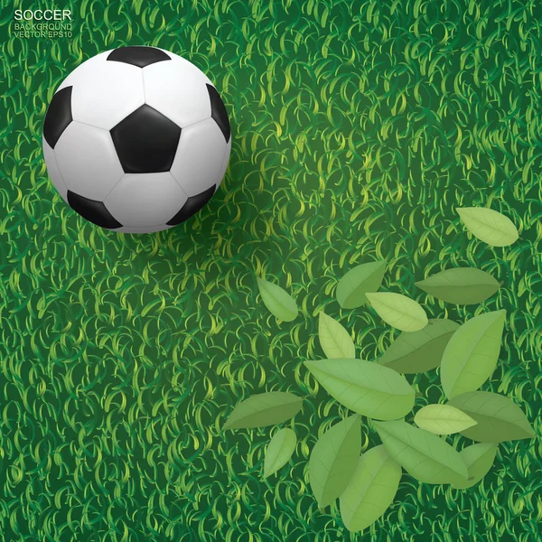 Футбольный Мяч Зеленом Травяном Полу Зеленые Листья Используемые Качестве Фона — стоковый вектор