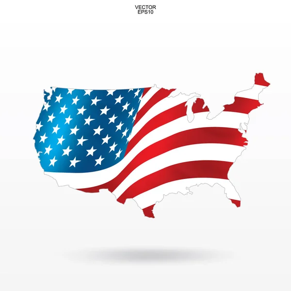 Karta Över Usa Med Amerikanska Flaggan Mönster Och Vinkar Skissera — Stock vektor