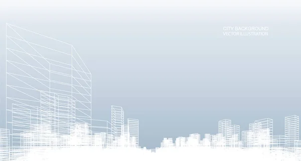 Abstrakter Drahtgitterstadthintergrund Perspektivisches Rendering Von Building Wireframe Vektorillustration — Stockvektor