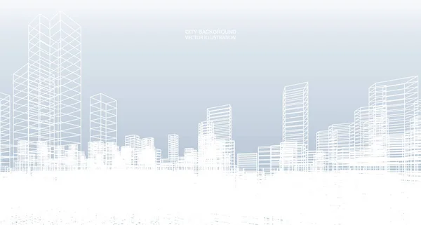 Abstrakter Drahtgitterstadthintergrund Perspektivisches Rendering Von Building Wireframe Vektorillustration — Stockvektor