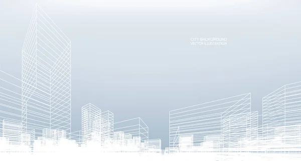 Abstrakter Drahtgitterstadthintergrund Perspektivisches Rendering Von Building Wireframe Vektorillustration — Stockvektor