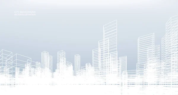 Abstrakter Drahtgitterstadthintergrund Perspektivisches Rendering Von Building Wireframe Vektorillustration — Stockvektor