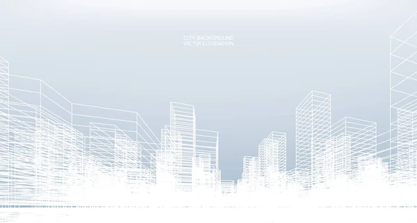 摘要线框城市背景 建筑线框的透视3D渲染 矢量说明 — 图库矢量图片
