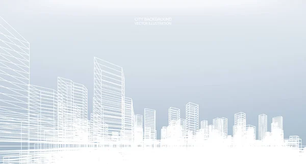 Abstrakt Wireframe Stad Bakgrund Perspektiv Återgivning Bygga Wireframe Vektorillustration — Stock vektor