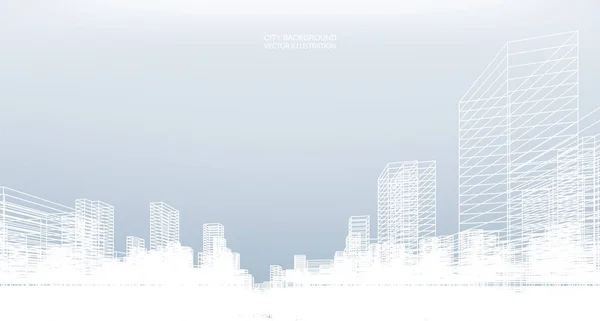 Abstrakter Drahtgitterstadthintergrund Perspektivisches Rendering Von Building Wireframe Vektorillustration — Stockvektor