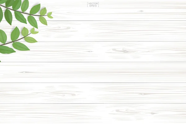 Wood Plank Pattern Texture Green Leaves Natural Background Abstract Background — Stock Vector