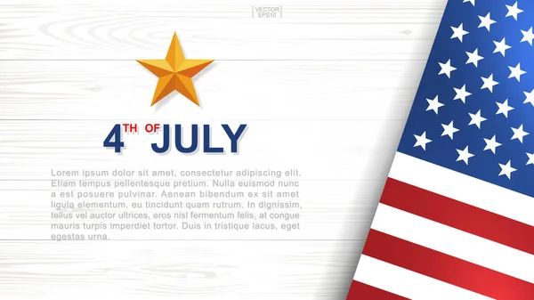 7月4日 美国的背景 美利坚合众国 独立日以白色木头样式和纹理和美国旗子 具有复制空间和文本区域的背景 矢量插图 — 图库矢量图片