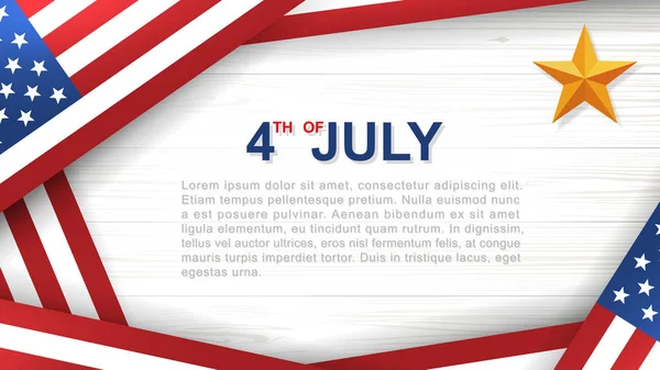 7月4日 美国的背景 美利坚合众国 独立日以白色木头样式和纹理和美国旗子 具有复制空间和文本区域的背景 矢量插图 — 图库矢量图片