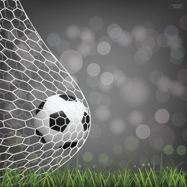 光でサッカー ゴールにサッカー サッカー ボールには 背景のボケ味がぼやけています ベクトル図 — ストックベクタ