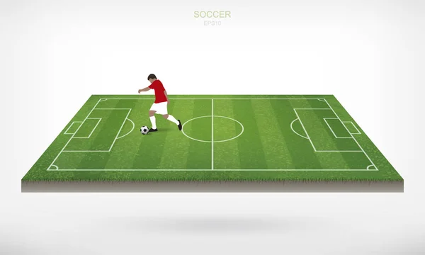 Jugador Fútbol Balón Fútbol Área Campo Fútbol Con Fondo Blanco — Vector de stock