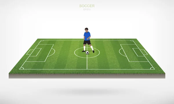 Joueur Football Ballon Football Dans Zone Terrain Football Avec Fond — Image vectorielle
