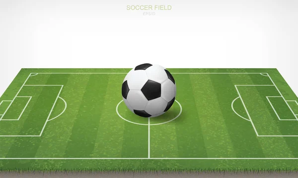 Fútbol Pelota Fútbol Área Campo Fútbol Fondo Blanco Hierba Verde — Vector de stock