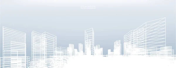 Abstrakter Drahtgitterstadthintergrund Perspektivisches Rendering Von Building Wireframe Vektorillustration — Stockvektor