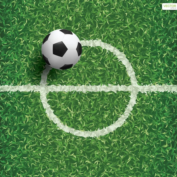 サッカー サッカー ボールのセンター線エリアでサッカー フィールド パターンとテクスチャ背景の緑の草の上 ベクトル図 — ストックベクタ