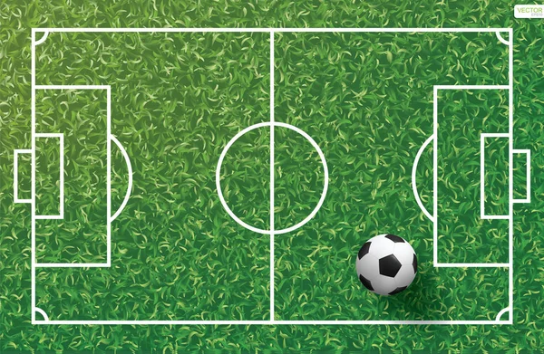 Футбольный Мяч Зеленой Траве Футбольного Поля Рисунком Линии Текстурой Травы — стоковый вектор