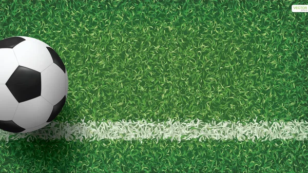 サッカー フィールド パターンとテクスチャ バック グラウンドでサッカー サッカー ボール ベクトル図 — ストックベクタ