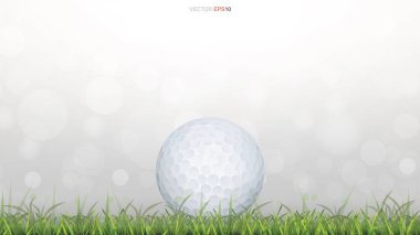 Yeşil çimenlik alanda golf topu ve arka planı bulanık. Vektör illüstrasyonu.