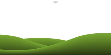 Yeşil çimen tepesi arka planı beyaza izole edilmiş. Doğal şablon tasarımı için dış mekan soyut arka planı. Vektör illüstrasyonu.