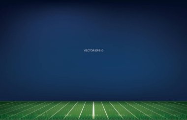 Amerikan futbol stadyumunun arka planında çim tarlasının perspektif çizgisi var. Vektör illüstrasyonu.