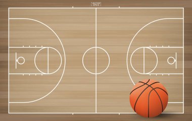 Basketbol topu basketbol alan arka plan üzerinde. Vektör çizim.