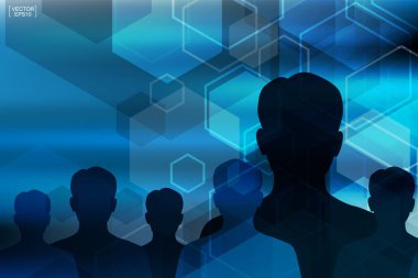 Mavi soyut teknolojik altyapı ile insan sembolü. Vektör çizim.