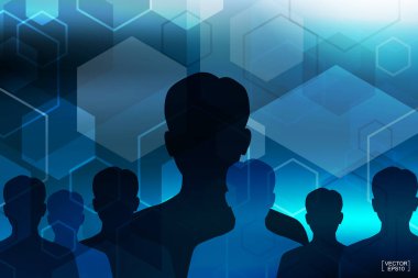 Mavi soyut teknolojik altyapı ile insan sembolü. Vektör çizim.