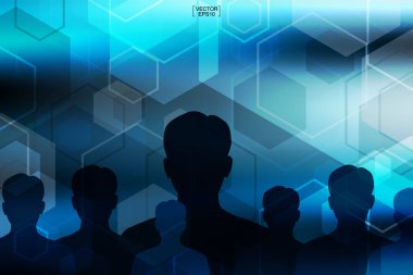 Mavi soyut teknolojik altyapı ile insan sembolü. Vektör çizim.